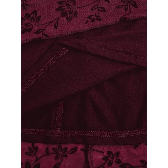 Women Red 100% Polyester Long Maxi Gothic Flowy Boho Floral Print Mesh Skirts - Picture 7 of 7